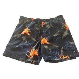 QUICKSILVER‎ Board Shorts Mens 34 Black Blue Orange Swim Trunks